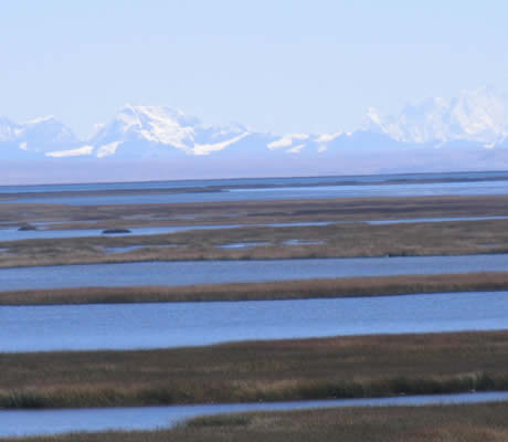 lagos de junín con nevados atrás